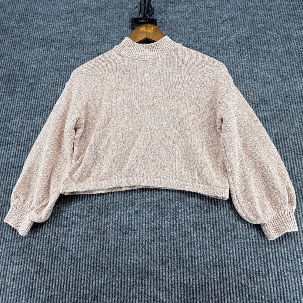 Rylee + Cru Sweater Kids 10-12Y Tan Excellent Chenille Mock Neck Balloon Sleeve